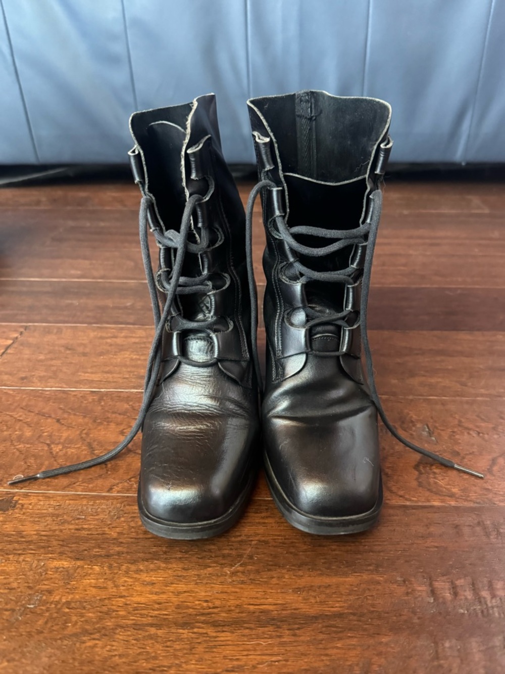 Black Lace-Up Leather Ankle Boots - Women